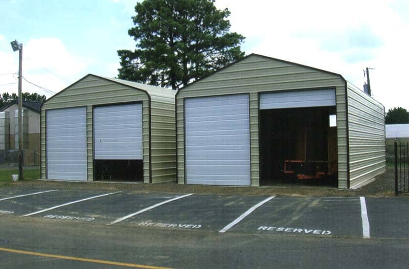 Two 24 x 40 tall storage enclosures each with double garage doors.